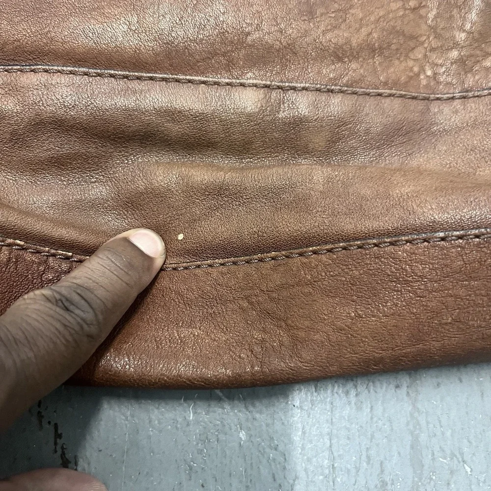 Fossil Leather Satchel Crossbody Bag Cognac Brown Brass Turnlock Key Charm Purse